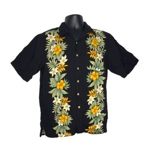 Islander Floral Button Up Shirt (Size: Small, Color: Black/Orange)